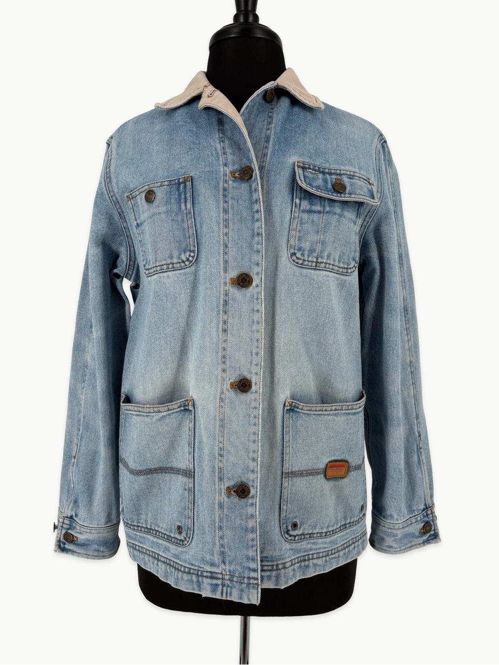 Vintage LRL Ralph Lauren Light Wash Denim Chore Barn Jacket Size Petite Medium